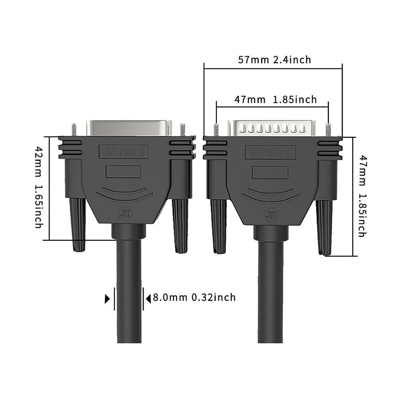 DB25 Male to Male Cable 6FT, 26awg Tinned Copper Wires,Double-Shielded with Foil &Metal Braid, D-SUB 25 PIN RS232 Serial Cable in Black 6 feet