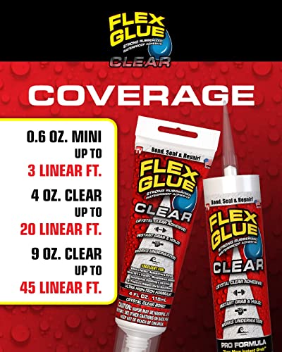 Flex Glue Rubberized Waterproof Adhesive, Clear, 0.6 oz Mini Tube, 3-Pack
