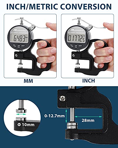 Digital Thickness Gauge 0.5inch, 0.00005"/0.001mm Resolution