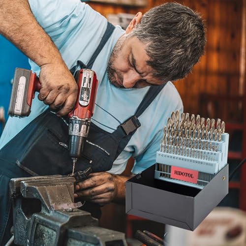 HIDOTOL 60PCS Cobalt Drill Bit Set M35 HSS Twist Jobber Drill Bits for Hardened Metal, Stainless Steel, Cast Iron, Plastic and Wood #1 - #60 with Indexed Metal Case Cobalt 60 PCS Number Size