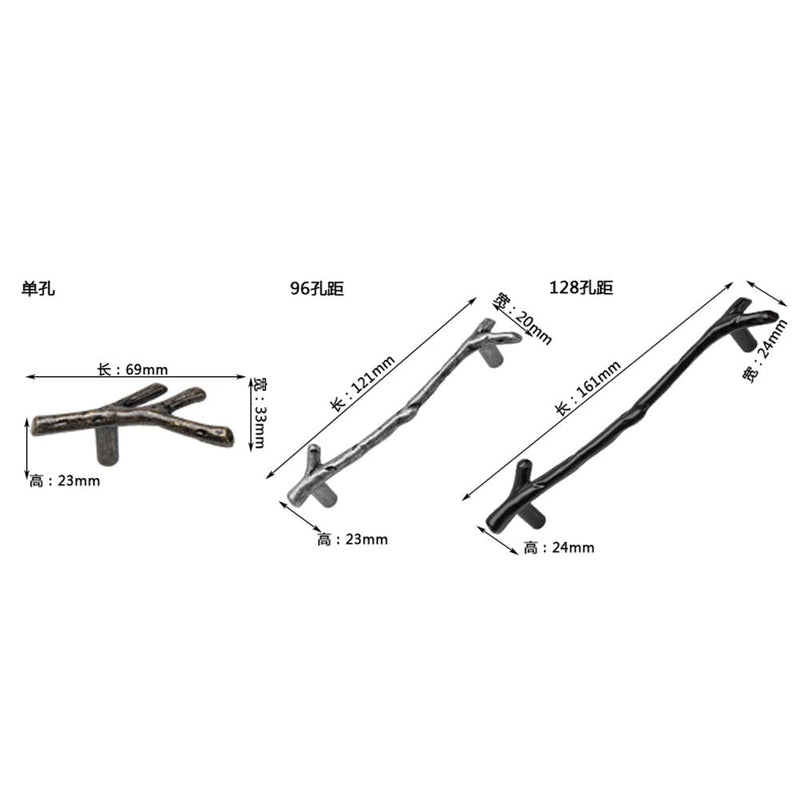 10 Pack Silver Twig Pulls Branch Zinc Alloy Decorative Cabinet Wardrobe Furniture Door Drawer Knobs Pulls Handles Hardware, (128mm) Hole Centers 5.04 in, 128 mm (Hole Distance)