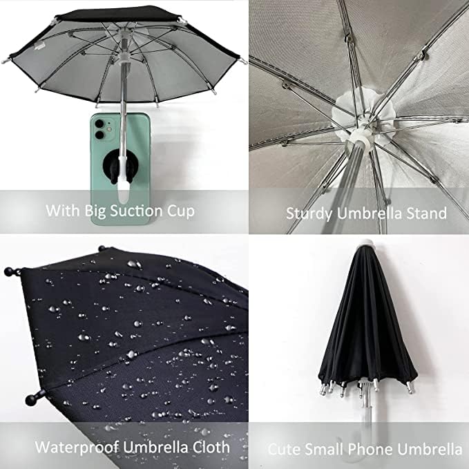 Phone Umbrella Suction Cup Stand,Phone for Sun Shad,Outdoor Anti-Glare Cell Cute Sunshade Holder，Car Navigation Shade Visor,Sun Hood Shield Block Glare (Black) black