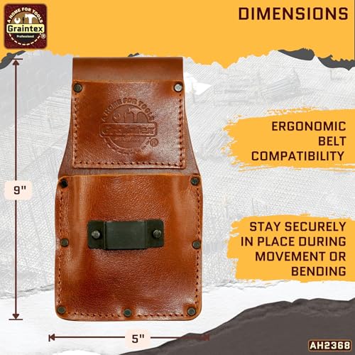 Graintex Ambassador Series Measuring Tape Holder Top Grain Leather, Measuring Tape Clip, Leather Tool Holster, Construction Workers, Electricians, Contractors Chestnut Brown