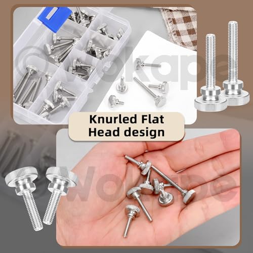 42Pcs M3 Knurled Thumb Screw Assortment Kit, M3*6/8/10/12/16/20/30MM Nickel Plated Iron Knurled Thumbscrew Flat Knurled Head Fully Threaded Bolts Fastener with Shoulder Grip Knobs Fasteners