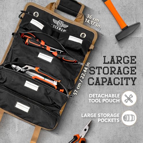 Roll Up Tool Bag – Heavy Duty Tool Bag for Men & Women, Compact Tool Roll Organizer and Tool Kit Storage, Electrician Tool Organizer, Bike Tool Kit for Car, Garage and Outdoor Use (Black) Black