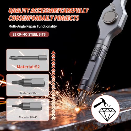 66 in 1 Magnetic Screwdriver Set, S2 Steel Bits Ratchet Screwdriver Tool Set, Portable Repair Tool Kit for Furniture, Computer, Bicycle, Electronics – Gift for Men Dad Black 66pcs
