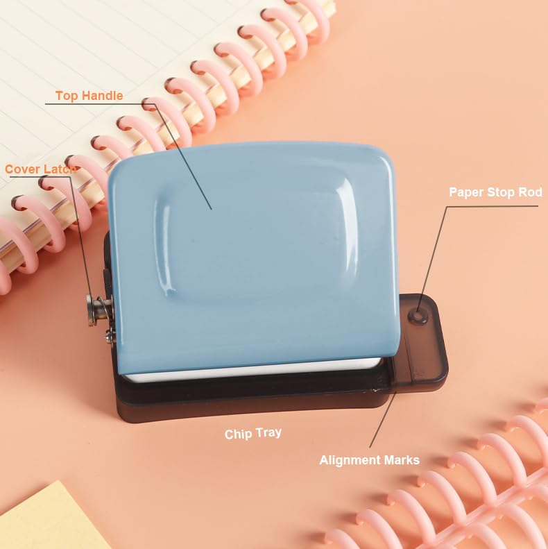 Spiral Binding Machine-Mini 6 Hole Puncher, DIY Creative Book Binder Machine for Planner, Portable A4/A5/B5 Book Loose Leaf Paper Puncher for Coil Bound- Blue Mini 6 Hole-blue