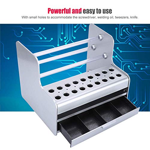 ASHATA Phone Repair Tool Holder Storage Box DIY Tools Box with Small Holes (for Screwdriver, Welding Oil, Knife) & Drawer (for Small Objects) for Mobile Phone Tablet and Others Repairing