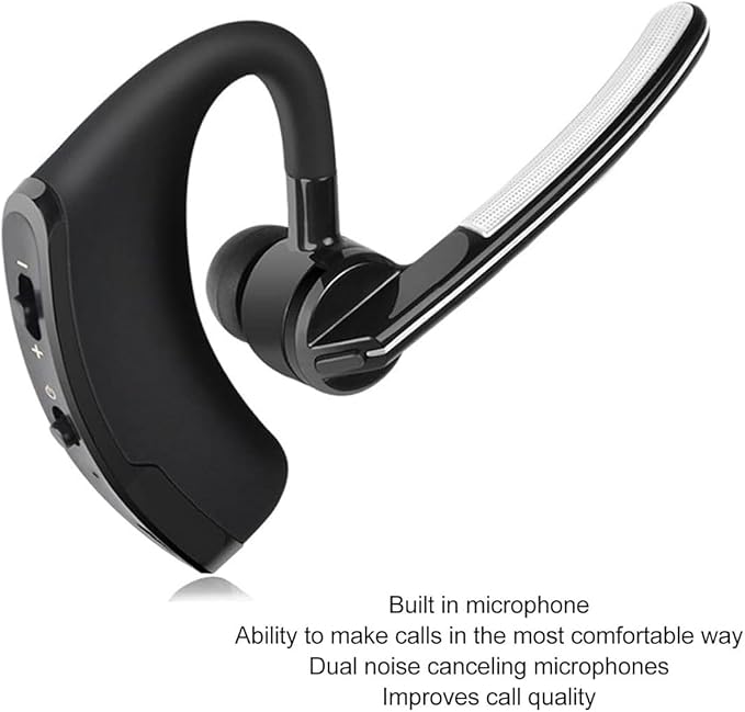  [AUSTRALIA] - Callez Bluetooth Headset with CVC8.0 Dual Mic Noise Cancelling for iPhone | Bluetooth Earpiece V5.0, Wireless Headset for Android Cell Phone Trucker Business Office Work, Clear Chat, Super Light Black