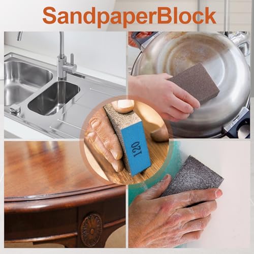 Romeda 24-Pack Sanding Sponge, Four Grits Per Pack 60/80/120/220, Washable and Reusable Handmade Sandpaper Block, Drywall Sandpaper Blocks for Wooden Drywall Sheetrock and Metal Glazing 60/80/120/220 Grits