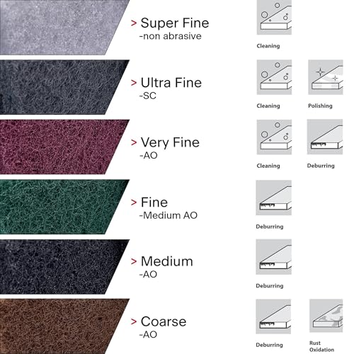 VSM Abrasives Non-Woven Hand Pads, 6"x 9", Light Duty Pack - 5 Ultra Fine (Gray) and 5 Extra Fine (White), Pack of 10 Scuff Pads