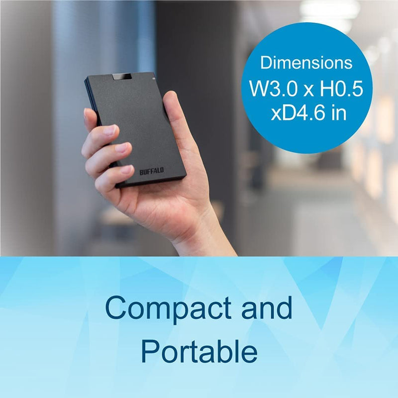 BUFFALO External SSD 1TB - Compatible with PS4 / PS5 / Windows/Mac - USB-C - USB-A - USB 3.2 - External Solid State Drive - SSD-PG1.0U3B 1 TB Buffalo SSD-PG Portable SSD Drive