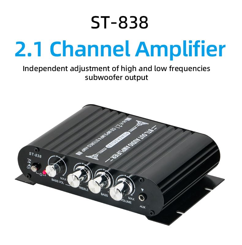 Stereo Audio Amplifier, Mini HiFi 2.1 Bluetooth Stereo Bass Car Home Audio Power Amplifier, Professional Digital Amp for Use on Your Carrier or at Home (Black) (Black) Black