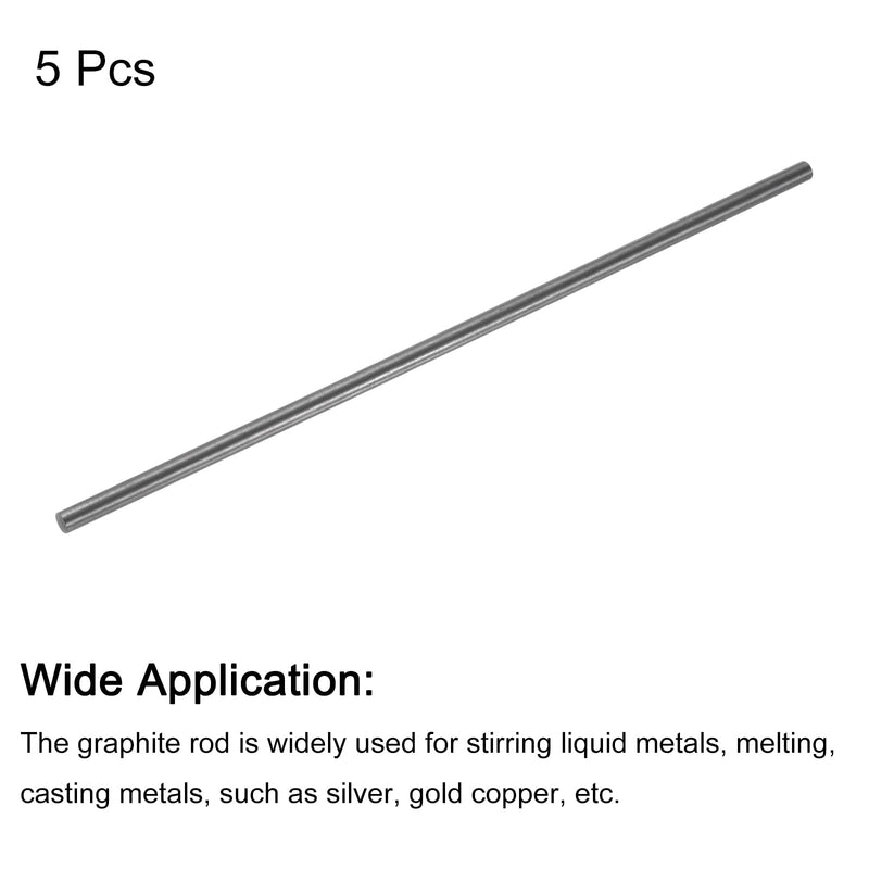 PATIKIL Graphite Rod Graphite Stirring Rod Cylinder Stick Carbon Rod 200x5mm Black for Electrode, Melting Casting, Crucibles, Pack of 5