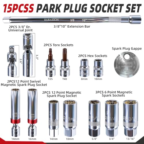 16PCS 3/8" Drive Torque Wrench with Magnetic Spark Plug Socket Set