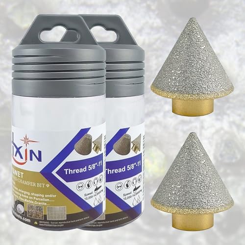 Brazed Diamond Finger Milling Bit with 5/8-11" Diamond Cone Chamfer Bit End Mill Router Bit for Dry/Wet Enlarging Shaping Hole on Porcelain Ceramic Tile Granite Marble 2,CB0338(1/8" to 1-1/2") CB0338 (1/8" to 1-1/2") 2pcs Beveling Chamfer Bit