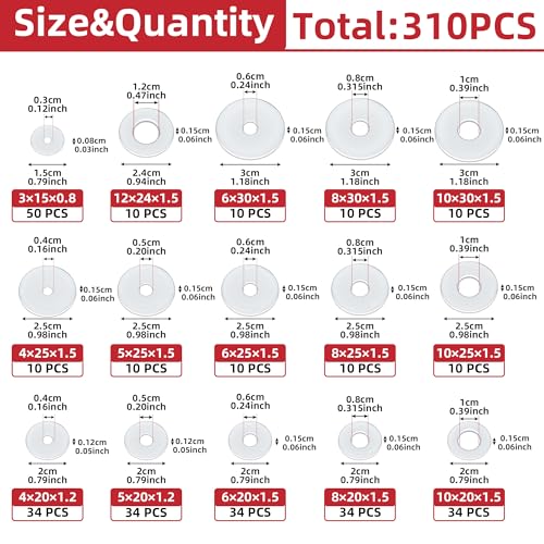 Fender Washers Stainless Steel Assortment Kit (310-Piece) - 15 Sizes(M3-M12) for Automotive Motorcycle Bike Repair‌ M3/M4/M5/M6/M8/M10/M12 310