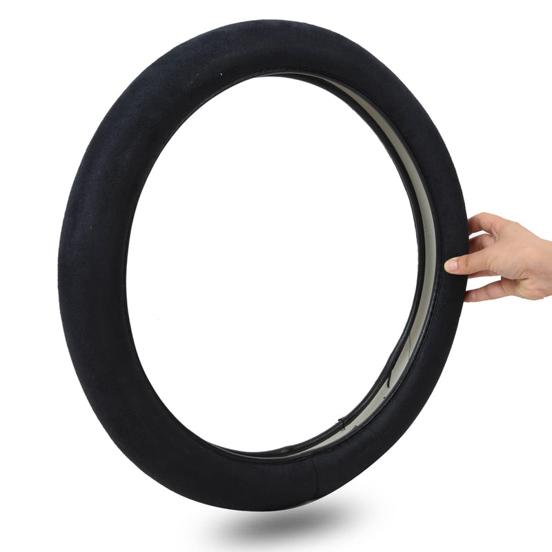 CAR Pass Black Faux Suede 14.5-15 Inch Memory Foam Steering Wheel Covers Breathable Anti-Slip Odorless Steering Wheel Universal Fit for Men Women