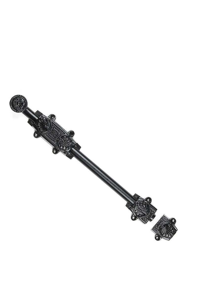 A29 Door Sliding Bolt & Latches, 12 X 1 1/4 X 1 7/8 inches with 3 Gate Latch, Barrel Bolt Iron Black Powder Coat Finish, Security Slide Lock for Doors Gates Cabinet 12 x 1-1/4 Inch