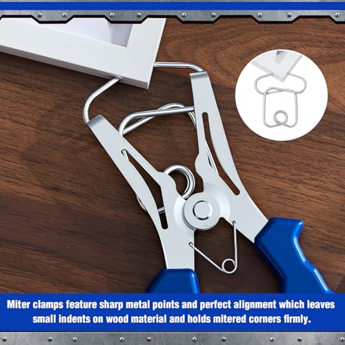 Lasnten 22 Pcs Miter Spring Clamps Kit 1 Spring Loaded Pliers with 20 Miter Clamps for Woodworking, Wood Trim, Picture Frames Making, Moldings with 1 Storage Ring