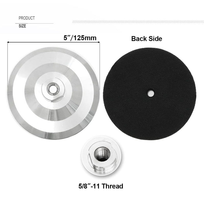SHDIATOOL 5 Inch Backer Pad or Backing pad of Aluminum Body with 5/8-Inch-11 Thread for Diamond Pads(2-Pack) Aluminum silver 2