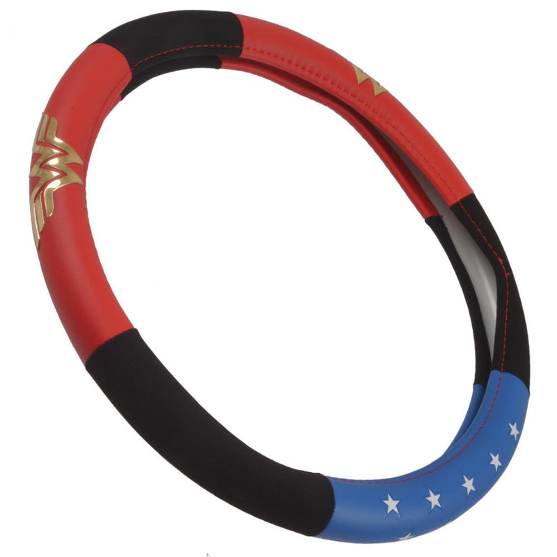 BDK Warner Bros DC Comics Wonder Woman Steering Wheel Cover - Car Accessories for Women, Superhero Heroine Gift Ideas, Original Red White Blue WonderWoman Logo, Universal Standard Fit 14.5-15.5 Inches Wonder Woman - Three tone