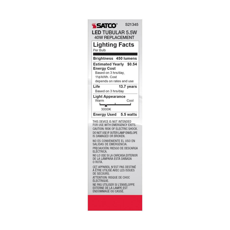Satco 5.5-Watt LED E26 Light Bulbs, 3000K, 15000 Hour Rating, Dimmable, Wet Location, 6 Pack