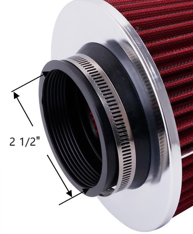2.5"Universal Clamp-on Air Intake Filter - Washable, High-flow，Lower intake air temperature, Inlet Cold Air Cone Replacement 2.5"