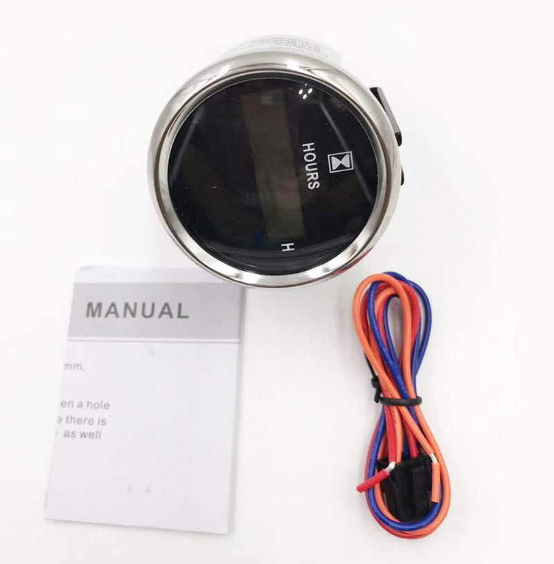 SAMDO 52MM Waterproof 2" Marine Hour Meter Boat Hour Gauge 9-32V with Red Backlight Silver