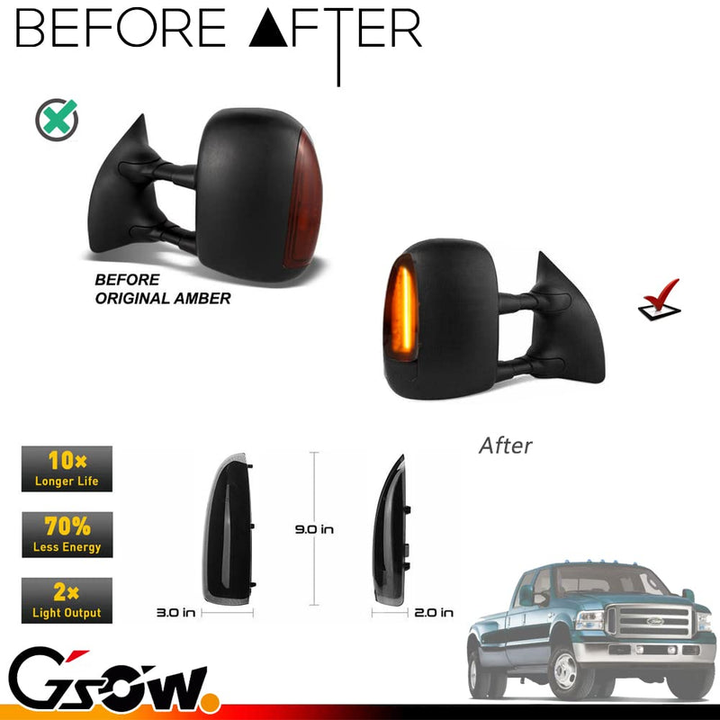 2 PCS LED Side Mirror Marker Lights for Ford 2003-2007 F250 F350 F450 F550 F650 Super Duty / 2000-2005 Excursion, LED Sequential Side Mirror Turn Signal Lamp Assembly - Switchback