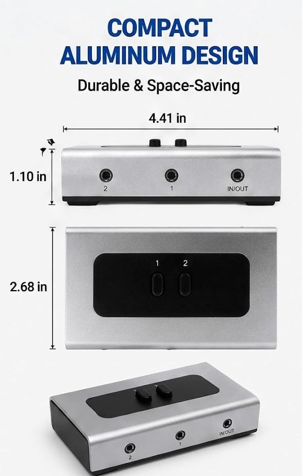 3.5mm Audio Switch, 2 in 1 Out & 1 in 2 Out Audio Selector Switch, Stereo Speaker Switch Box for PC, Laptop, Headphones and Speakers
