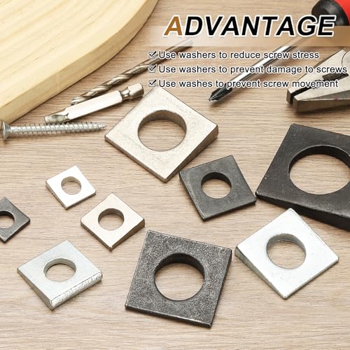 PATIKIL 15pcs Beveled Square Washers, M16x35mm Square Beveled Washers Bearing Strut Plate Flat Pad Spacer Carbon Steel for 16mm Bolts Wedge Shim Leveling Fastener Nut Bolt Gasket, Black