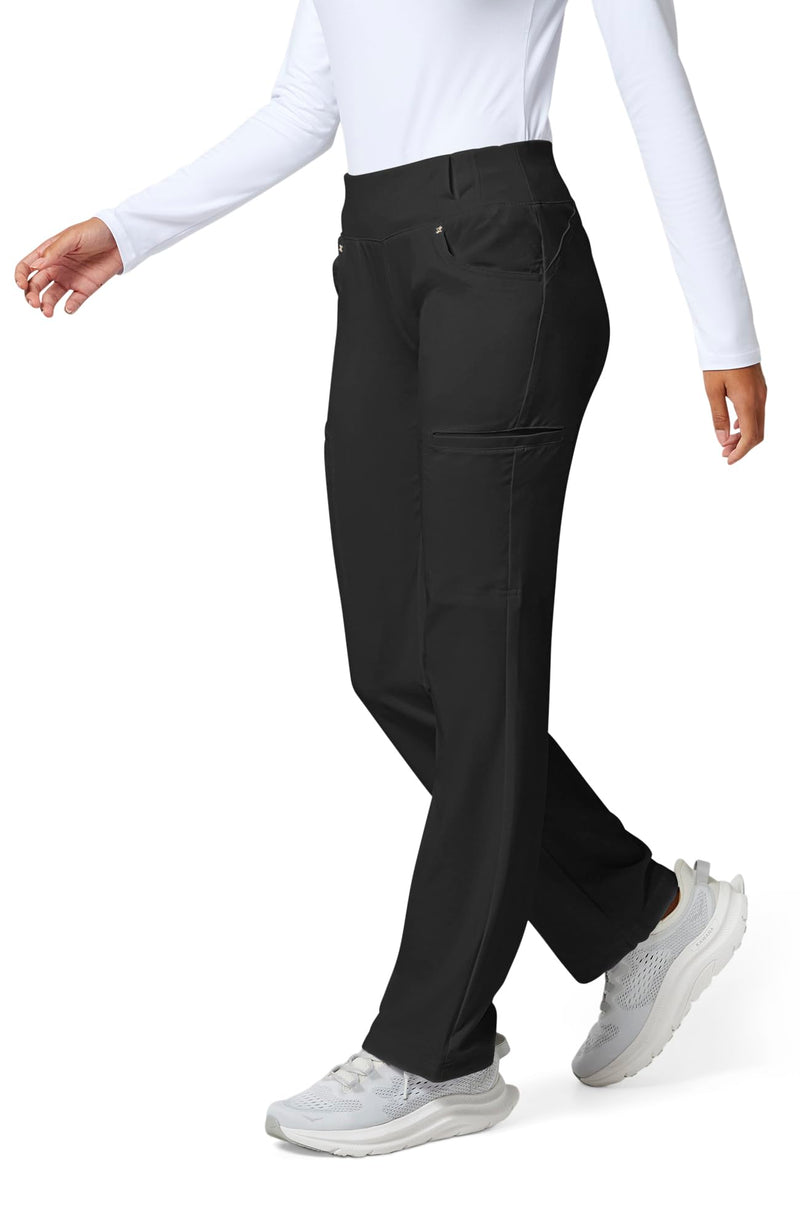 Cherokee Scrubs for Women Mid Rise Straight Leg Scrub Pants For Women Pull-on Bottoms with 6 Pockets & 360° Stretch - CK002 Medium Black
