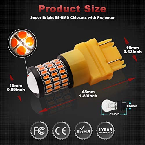 Yorkim 3157 LED Bulb Amber Bright 3156 LED Brake/Tail Lights with Projector - 3056 3156 3156A 3057 4057 3157 4157 T25 LED Blinker Light, Pack of 4