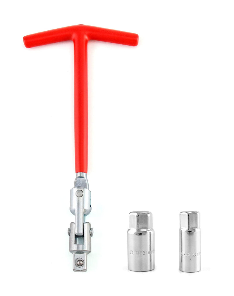 QWORK Spark Plug Socket Wrench, Universal,T-handle, 6mm (5/8") & 21mm (13/16") Remover Installer