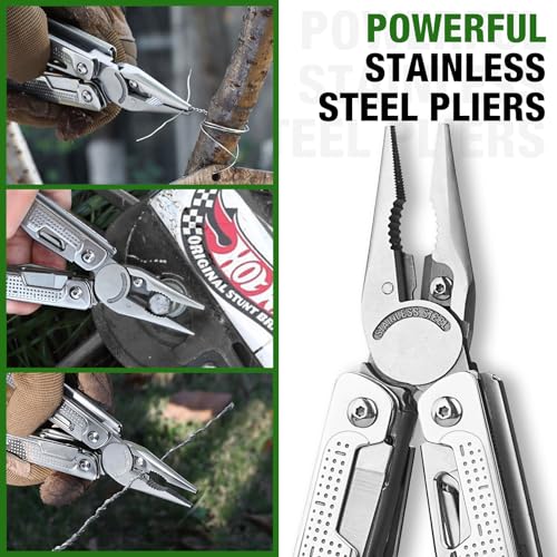 SHALL Multi Tool, 18-in-1 Multitool Pliers, Stainless Steel Multi-tool Pocket Knife w/Screwdriver Bit, Self-locking Multipurpose Tool w/Sheath for Camping Fishing Survival Hunting