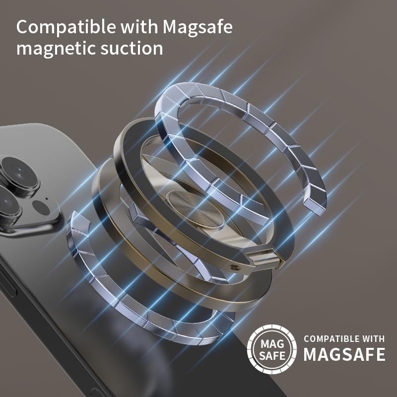Magnetic Phone Stand Fidget Spinner, Dual Sided Magnet Rings Phone Holder | Stress Relief Magnet Fidget, Fits for iPhone 12-17/MagSafe Cases, Strong Adhesion Phone Grip Stand for Gym Home Travel Deep Grey