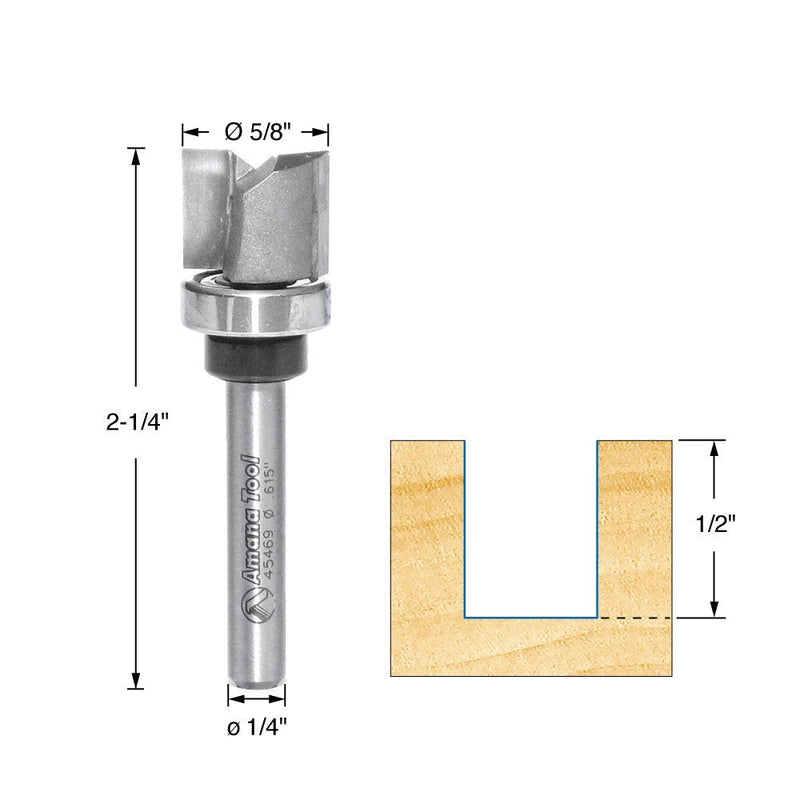 Amana Tool - 45469 Carbide Tipped Straight Plunge .615 Dia x 1/2 x 1/4" Shank with Upp