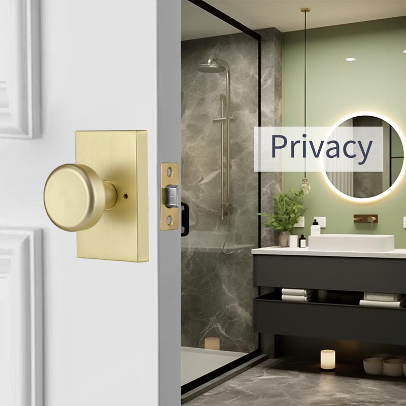 Gold Interior Door Knob for Bath & Bedroom Use | Zinc Rectangle Rosette, Push Lock for Privacy Gold