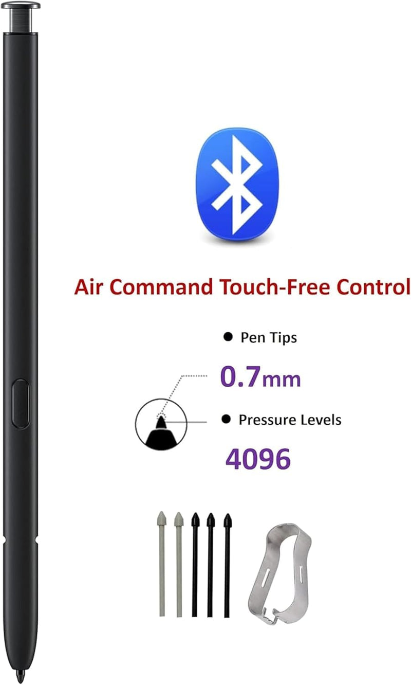 Galaxy S23 Ultra S Pen [WithBluetooth] Replacement for Samsung Galaxy S23 Ultra Stylus Pen, 4096 Pressure Sensor, Air Command Touch-Free Control+ 5*Tips (Black) Black