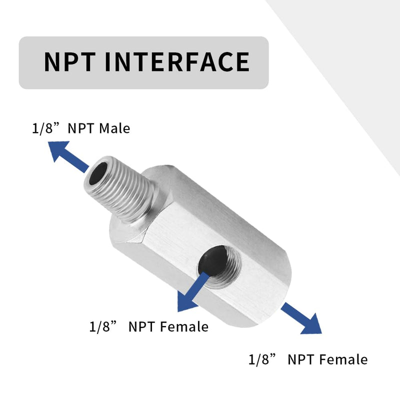 M9 1/8" NPT Oil Pressure Sensor T-Shaped Connector,Stainless Steel Turbo Adapter,Universal Hydraulic System Replacement Parts Car Accessories for Most Cars Trucks SUVs