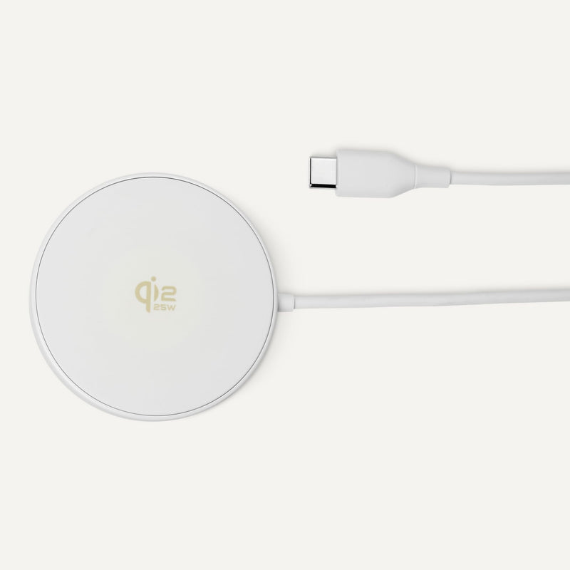 Amazon Basics 25W max. Qi2.2 Certified Wireless Charging Pad with kickstand,MagSafe Compatible for iPhone 17/Air/16/15/14/13/12, Magnetic Compatible for Android Smartphones,White(Adapter Not Included) White