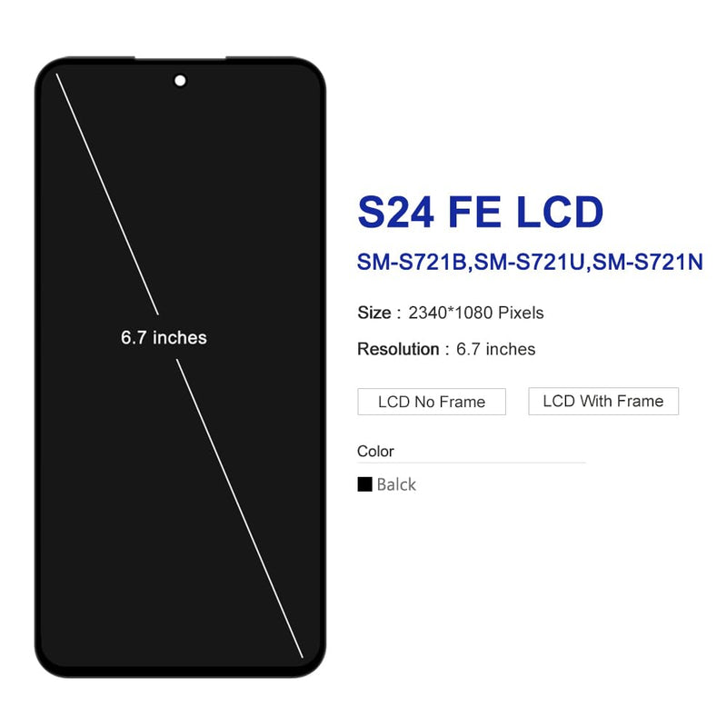 OLED Screen for Samsung Galaxy S24 FE 5G Screen Replacemen | OLED,with Tools Kits,Black,with Frame,for SM-S721B,SM-S721U,SM-S721N For S24 FE OLED