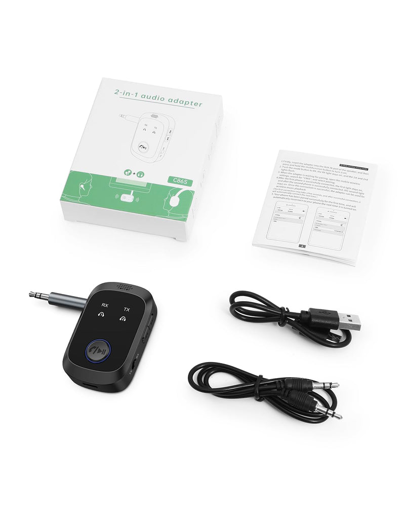 Bluetooth 5.4 Transmitter Receiver, 2-in-1 Car AUX Adapter | Wireless Bluetooth Adapter for Car with Hands-Free Calls, 3.5mm AUX Audio Adapter for TV/Car/Airplane /Home Stereo