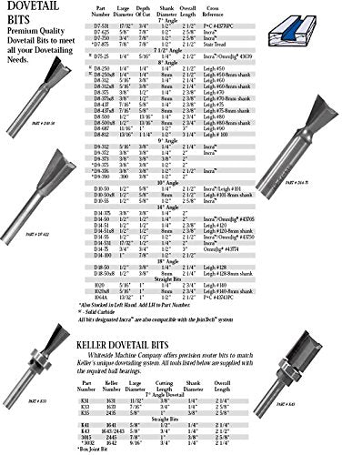 Whiteside D7-530 7 Degree Angle Dovetail Router Bit: 17/32 Inch Large Diameter, 3/4 Inch Cut Depth, 1/4 Inch Shank, 2-1/4 Inch Overall Length