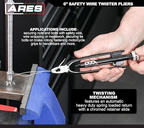 ARES 10011 6-In Safety Wire Twister Pliers - Grips, Twists & Cuts Wire 6-Inch Safety Wire Twisting Pliers