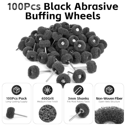 Grit 400 Black 100Pcs Upgrades Abrasive Buffing Wheels,Wheels Burr for Rotary Tools-1/8(3mm) Shank,Rust Removal