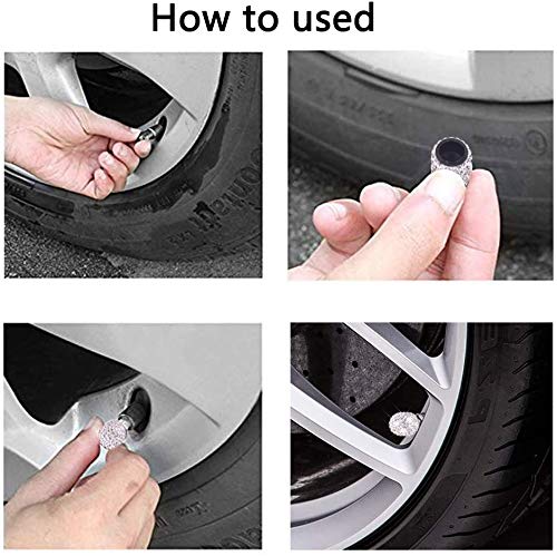 Valve Stem Caps, 4 Pack Handmade Black Crystal Rhinestone Universal Car Tire Valve Caps Chrome,Attractive Dustproof Bling Car Accessories - Black Diamond