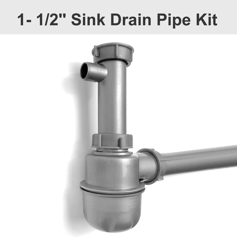 1 1/2" Sink Drain Kit P-Trap Drain Strainer Adjustable Height with 3-1/2" Kitchen Sink Drain Assembly Kit 304 Stainless Steel for Single Kitchen Sinks Bar Sinks and Laundry Sinks Gray