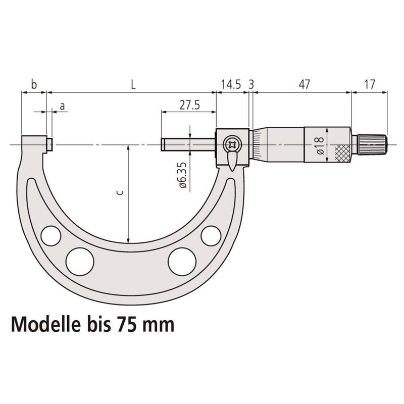 Mitutoyo 103-129 Outside Micrometer, Baked-enamel Finish, Ratchet Stop, 0-25mm Range, 0.001mm Graduation, +/-0.002mm Accuracy | Baked-enamel Finish, Ratchet Stop, 0.001mm Graduation, +/-0.002mm Accuracy